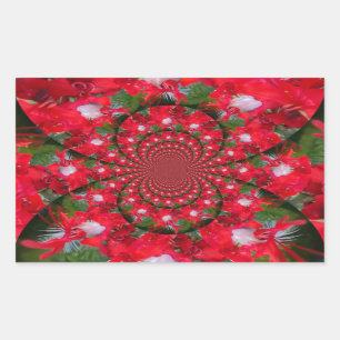 Natural Red Flower White Feather kaleidoscope art  Rectangular Sticker