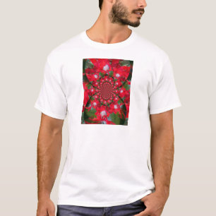Natural Red Flower White Feather Kaleidoscope Art T-Shirt