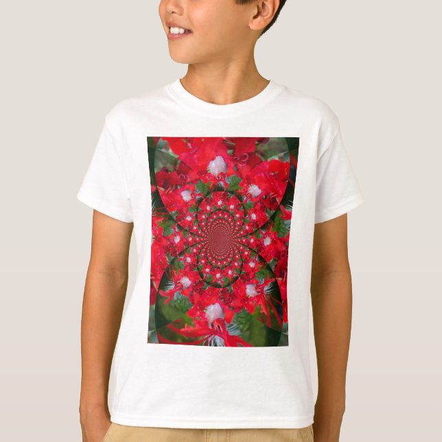 Natural Red Flower White Feather kaleidoscope art  T-Shirt (Front)