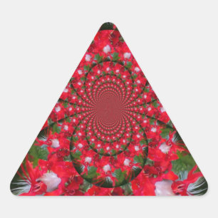 Natural Red Flower White Feather kaleidoscope art  Triangle Sticker