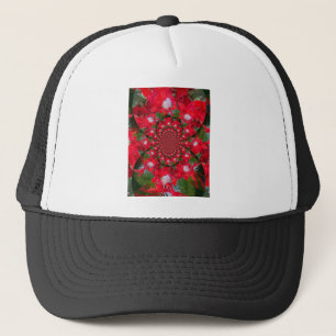 Natural Red Flower White Feather Kaleidoscope Art Trucker Hat