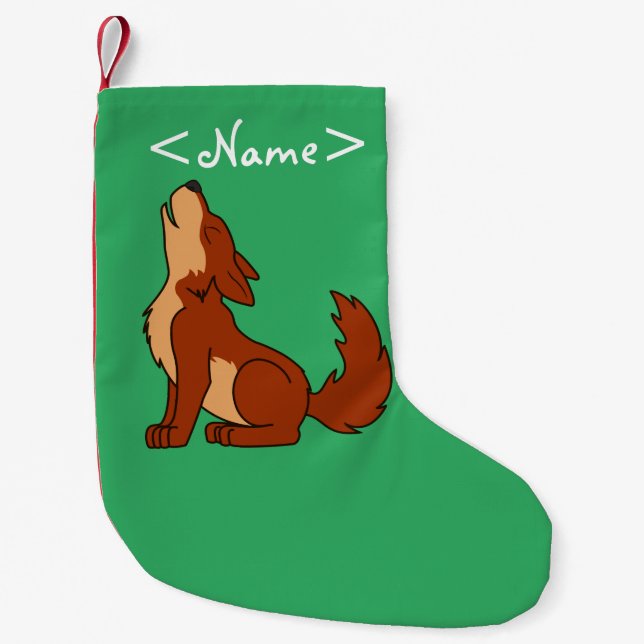 Natural Red Wolf Pup Howling Small Christmas Stocking (Front)