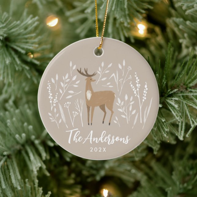 Natural reindeer botanical elegant Christmas Ceram Ceramic Tree Decoration (Tree)