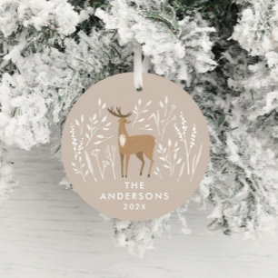 Natural reindeer botanical elegant Christmas Ceramic Tree Decoration