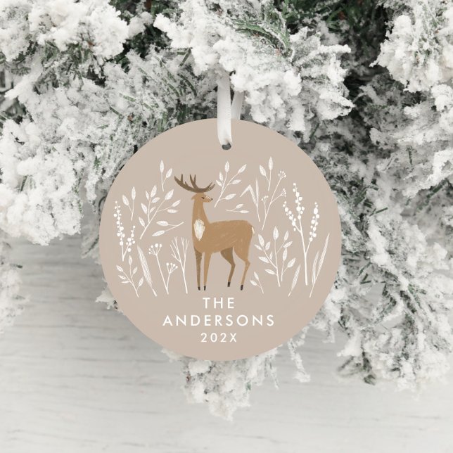 Natural reindeer botanical elegant Christmas Ceramic Tree Decoration (Creator Uploaded)