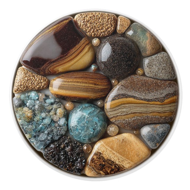 Natural Rock Gems Turquoise Tiger Eye Jasper Agate Ceramic Knob (Front)