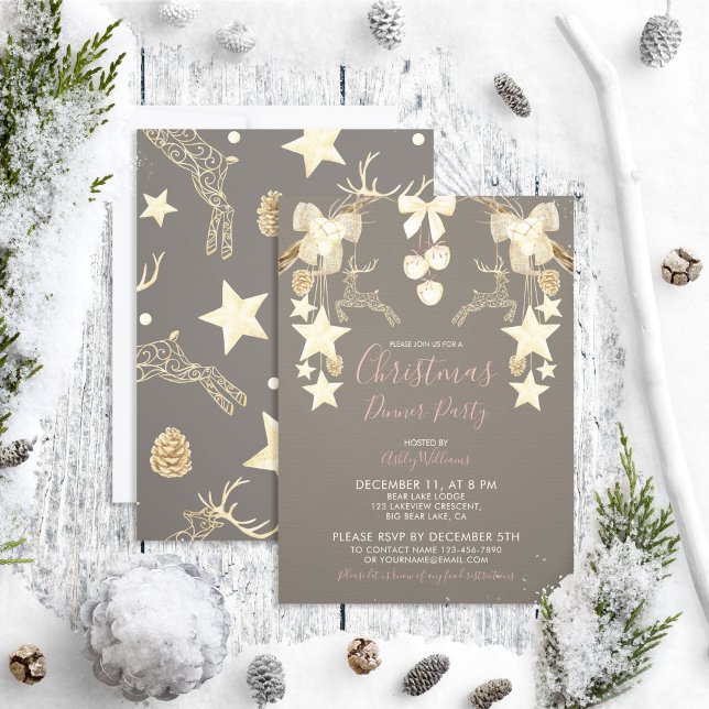Natural Rose Gold Holiday Christmas Dinner Party Invitation (Creator Uploaded)