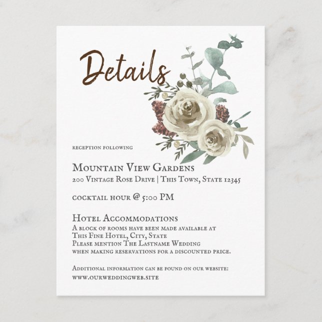 Natural Rose Woodsy Wedding Details Enclosure Card (Front)