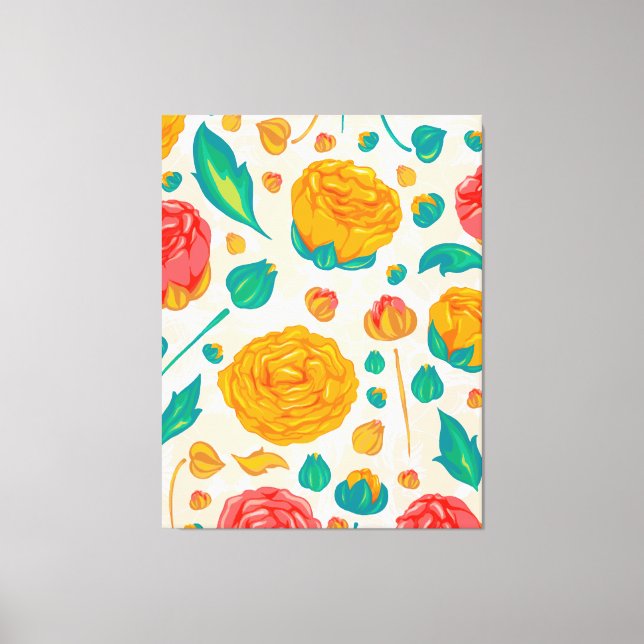 Natural Roses Floral Bloom Red Watercolor Canvas Print (Front)