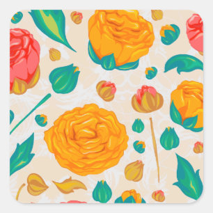 Natural Roses Floral Bloom Red Watercolor Square Sticker