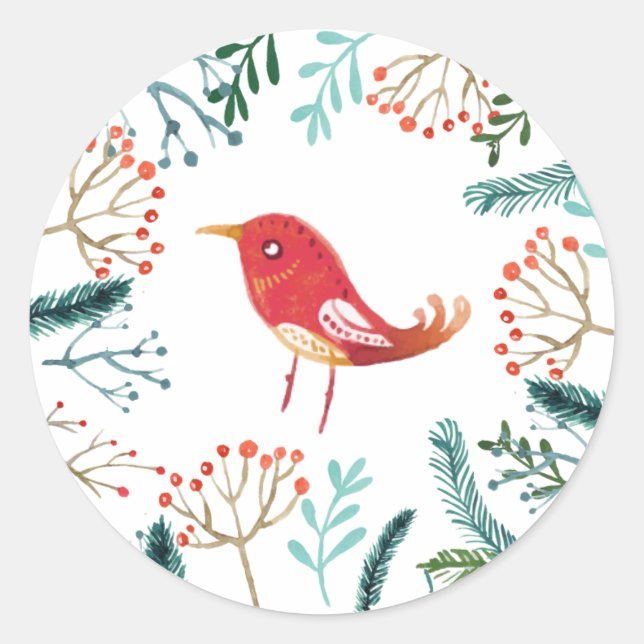 Natural Rustic Christmas Classic Round Sticker (Front)