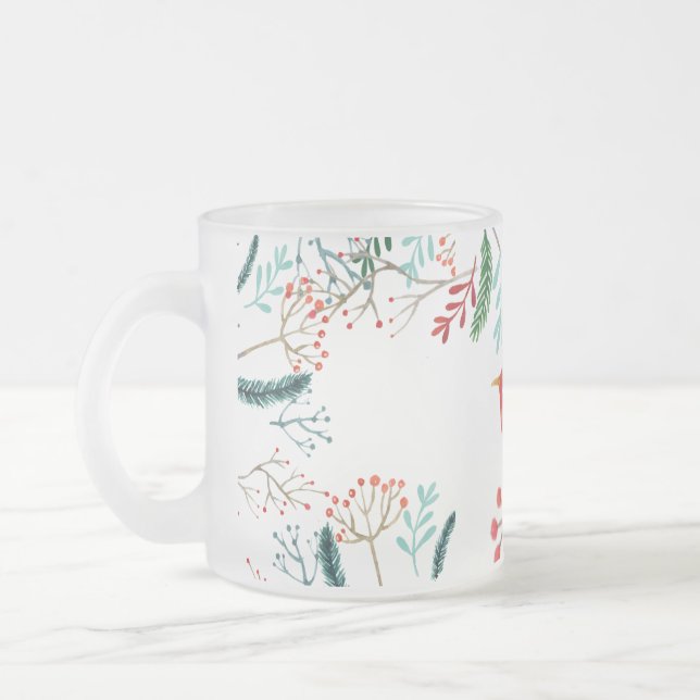 Natural Rustic Christmas Frosted Glass Coffee Mug (Left)