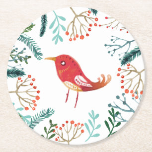 Natural Rustic Christmas Round Paper Coaster