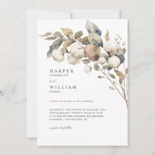 natural rustic cotton & eucalyptus wedding invitation