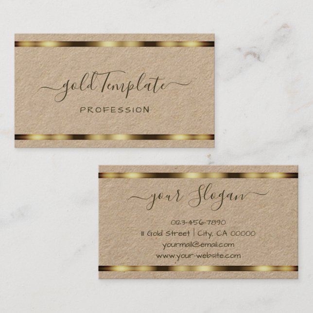 Natural Rustic Gold Decor Signature Handlettering Business Card (Front/Back)