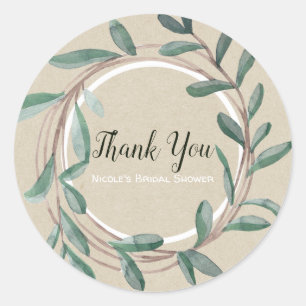 Natural Rustic Kraft Botanical Leaf Wreath Classic Round Sticker