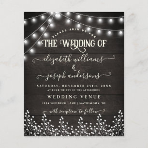 Natural Rustic Wood & Floral White Lights wedding Flyer