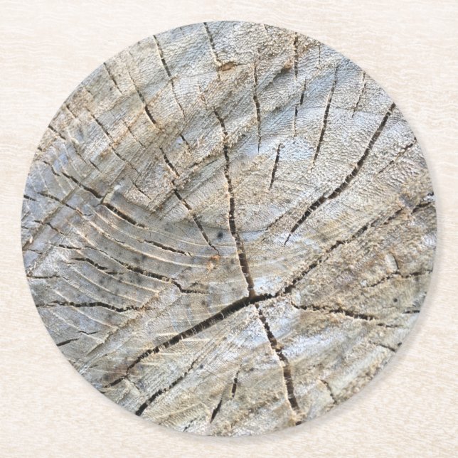 Natural Rustic Wood Round Paper Coaster (Front)