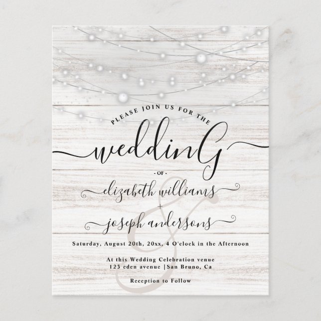 Natural Rustic Wood White Lights String wedding    Flyer (Front)