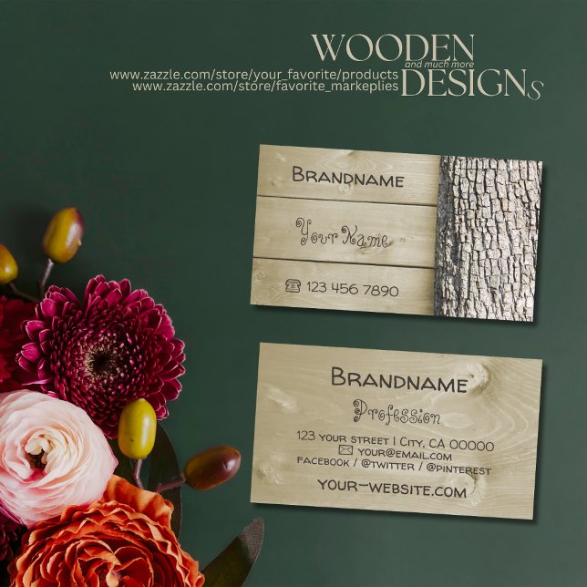 Natural Rustic Wooden Boards Tree Bark Wood Grain Business Card (Creator Uploaded)