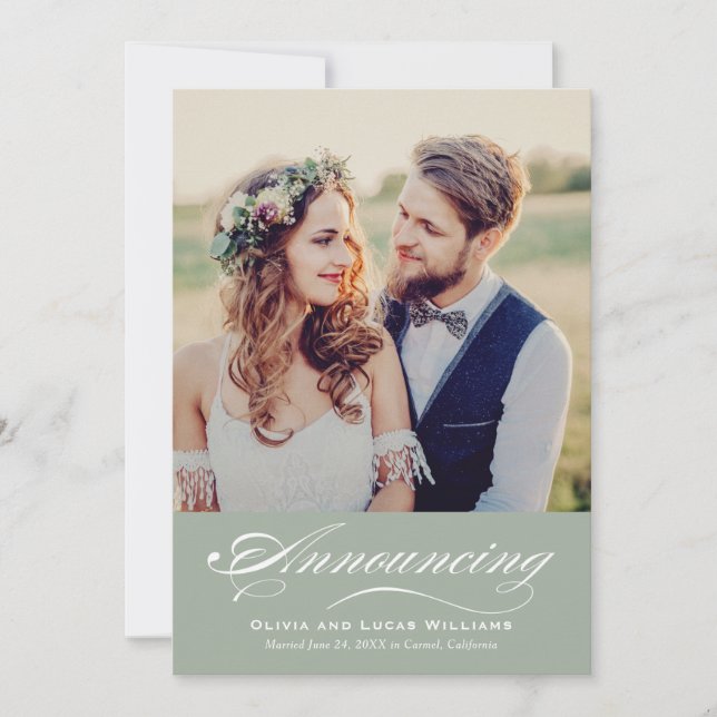 Natural Sage Calligraphy Photo Reception Invitation (Front)