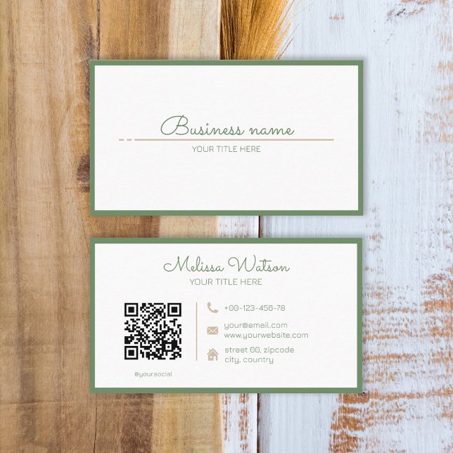Natural sage green QR code boutique  Business Card (Creator Uploaded)