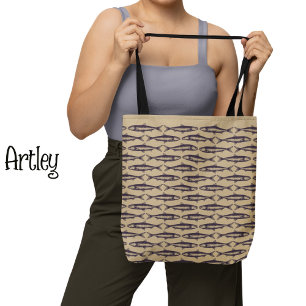 Natural Sardine Art Pattern Fish Drawings Tote Bag