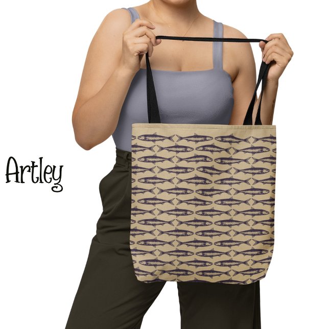 Natural Sardine Art Pattern Fish Drawings  Tote Bag (Creator Uploaded)