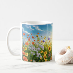 Natural scenery of sunflowers and blue sky Mug