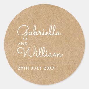 Natural Script Rustic Kraft Favour Classic Round Sticker