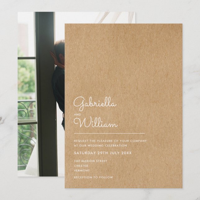 Natural Script Rustic Kraft Photo Wedding Invitation (Front/Back)