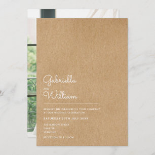 Natural Script Rustic Kraft Photo Wedding Invitation