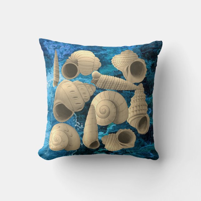 Natural Sea shells on Persian Blue Background Cushion (Front)