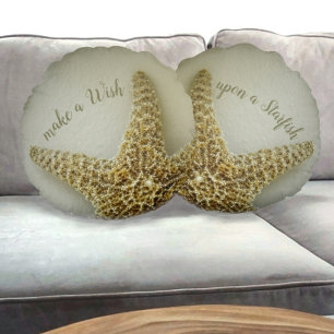 Natural Starfish Coastal Sandy Beige Taupe Round Cushion