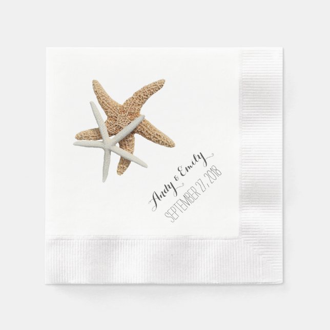 Natural Starfish Couple White Personalised Wedding Napkin (Front)