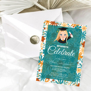 Natural Steel Blue Overlay Wildflower Graduation Invitation