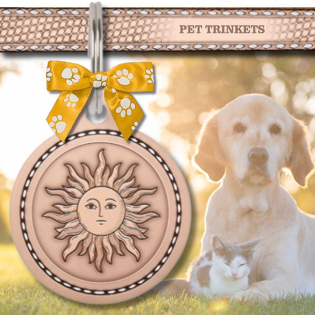 Natural Stitched Leather Sun Pet Tag (Creator Uploaded)