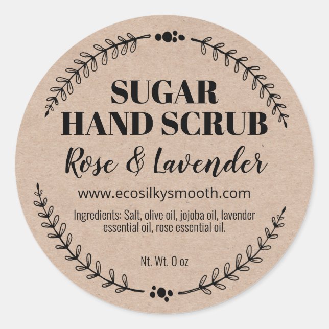 Natural Sugar Hand Scrub Kraft Labels (Front)