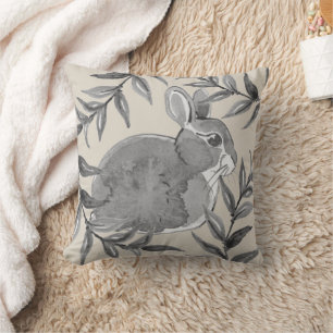 Natural Tan Bunny Rabbit Neutral Grey Watercolor Cushion
