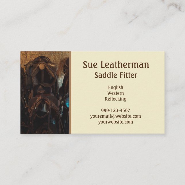 Natural/Tan Equestrian Horse Saddle Fitter Business Card (Front)