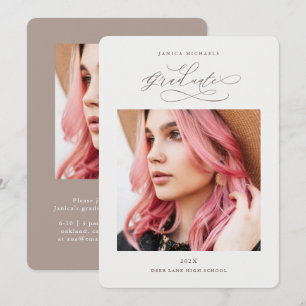 Natural Taupe Graduate Two Photo Graduation Party Invitation