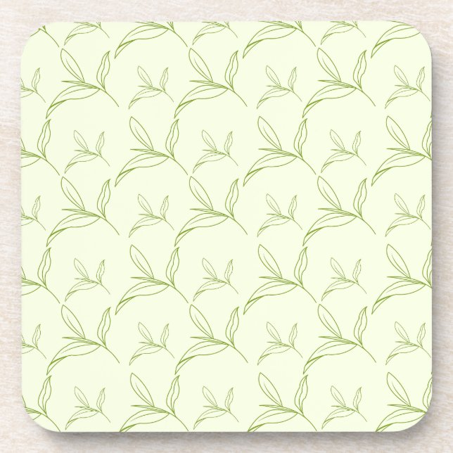 Natural Tea Leaf Mint Green Seamless Pattern Coaster (Front)