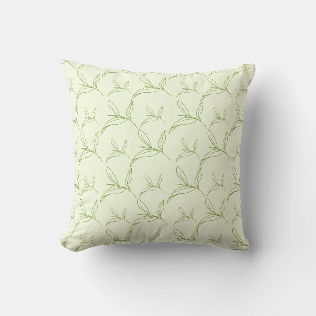 Natural Tea Leaf Mint Green Seamless Pattern Cushion (Front)