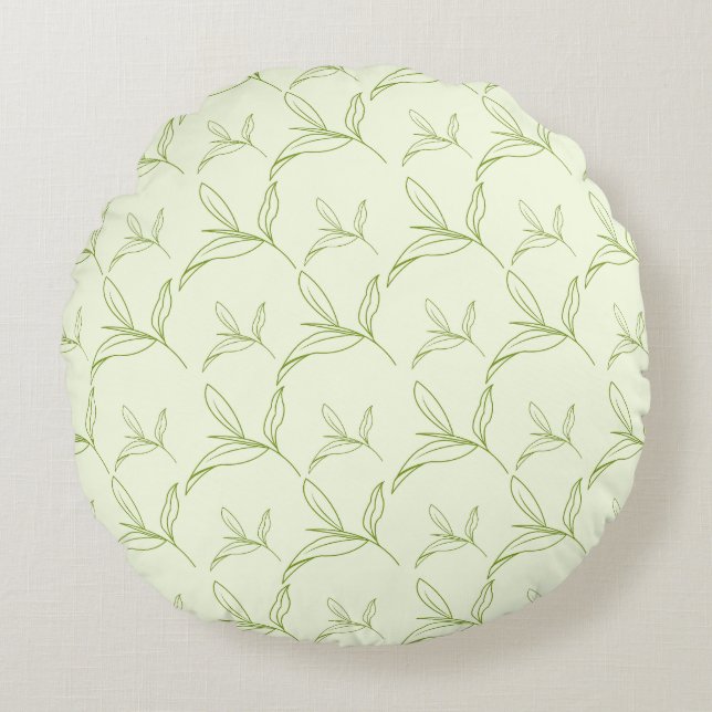 Natural Tea Leaf Mint Green Seamless Pattern Round Cushion (Front)