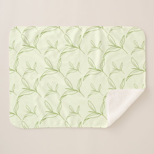 Natural Tea Leaf Mint Green Seamless Pattern Sherpa Blanket (Front (Horizontal))