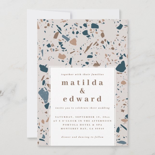 Natural terrazzo typography modern wedding announcement (Front)