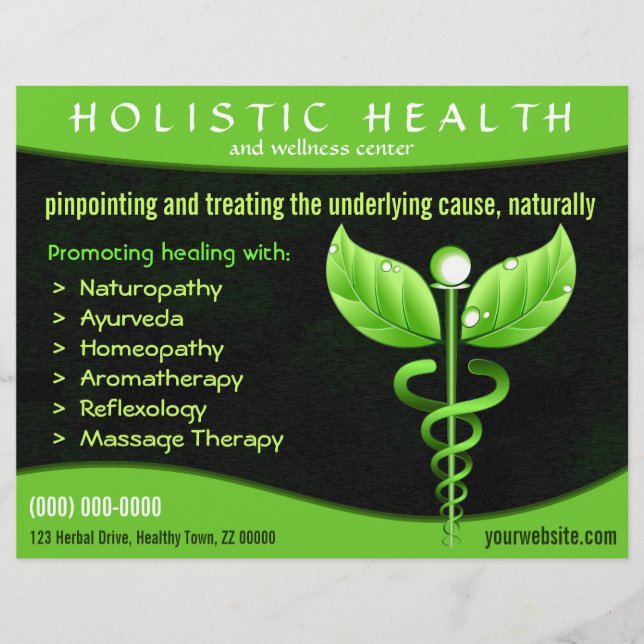 Natural Therapy Green Caduceus Symbol Horizontal Flyer (Front)
