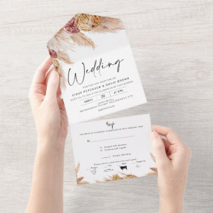Natural Tone Boho Dry Floral All in One Wedding Invitation
