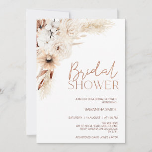 Natural Tones Floral Pampas Grass Bridal Shower Invitation