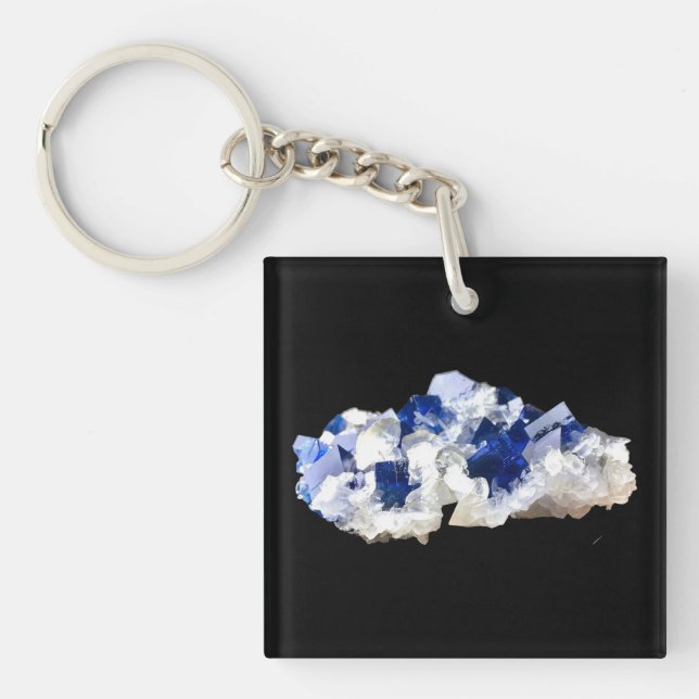 Natural Transparent Deep Blue Fluorite Crystal Art Key Ring (Front)